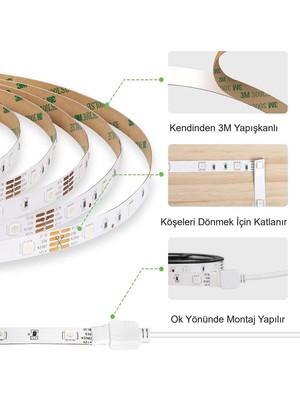 Hymark Tuya Smart Akıllı Şerit LED Bluetooth 5 Metre Rgb 16 Milyon Renk Wifi Kumandalı