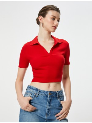Koton Crop Tişört Basic Polo Yaka Kısa Kollu