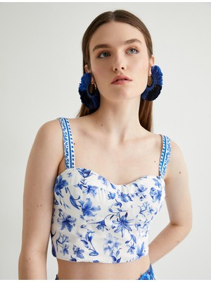 Koton Crop Atlet Çiçek Desenli Dar Kesim - El Emeği Koleksiyonu