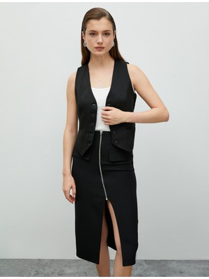 Koton Midi Kalem Etek Önden Yırtmaçlı Fermuarlı Cep Detaylı Yüksek Bel