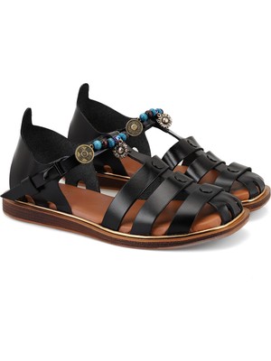 Desa Kadın Siyah Aksesuar Detaylı Deri Sandalet