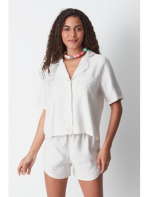 C&city Kısa Kol Gömlek Şort Takım 9148 Bej