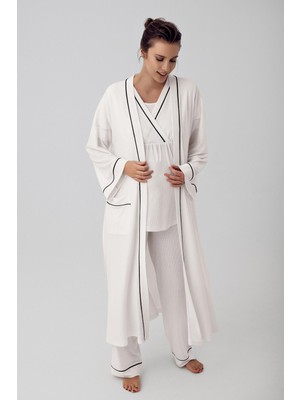 Artış Collection Kısa Kollu Hamile Pijama Takımı Ekru Renk Viskon Kumaş ile Geniş Kalıp