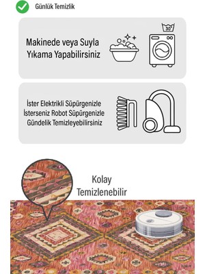 MarkaEv Sulu Boya Temalı Geometrik Vintage Desen Dijital Baskılı Zenit Kilim