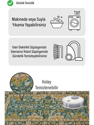 MarkaEv Yeşil Temalı Otantik Desen Dijital Baskılı Zenit Kilim