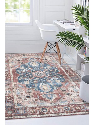 MarkaEv Soluk Tonlu Vintage Desen Dijital Baskılı Zenit Kilim