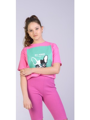 RG Brand Genç Kız Baskılı Alt ve Üst Şort / T-Şort 2 Li Takım