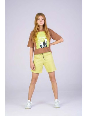 RG Brand Genç Kız Baskılı Alt ve Üst Şort / T-Şort 2 Li Takım