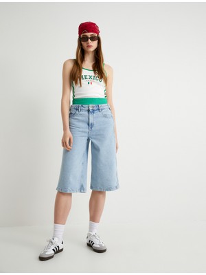 Koton Kot Bermuda Şort Bol Kalıp Düz Paça Cepli