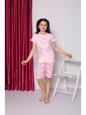 Rapapa Kız Çocuk Unicorn Baskılı Şortlu  Pijama Takıımı 26712671