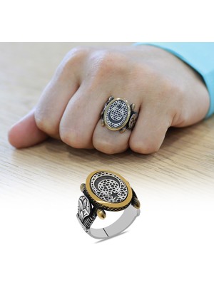 Gümüş Hediye Al Oval Otantik Tasarım Ayyıldız Motifli 925 Ayar Gümüş Erkek Yüzük