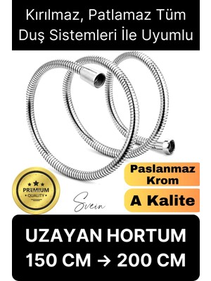 Svein Premium Paslanmaz Krom Patlamaz Kopmaz Tüm Duş Sistemleriyle Uyumlu Uzayan Spiral Hortum Örgü 2 mt