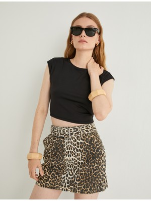 Koton Mini Kot Etek Leopar Desenli Kemer Detaylı Cepli