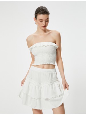 Koton Mini Etek Beli Lastikli Dokulu Fisto Detaylı