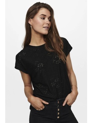 Only Kadın Onlsmılla Bisiklet Yaka Dantel Detaylı Bluz 15231005 Siyah