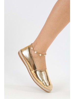 Shoeberry Kadın Melany Altın Parlak Günlük Espadril