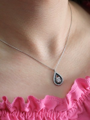 Neva Jewelry Baget Taşlı Siyah Mineli Damla Kolye