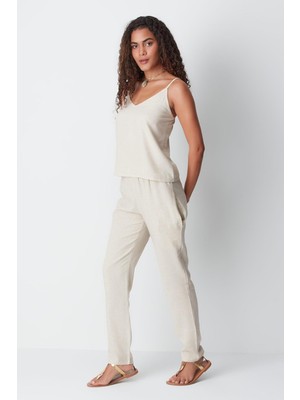 C&city Keten Ip Askı Atlet Takım 9160 Bej