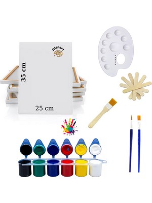 Glanart 6 Renk Akrilik Boya Seti 25X35 Tuval Ipek Fırça Seti 6X20 ml Boya Çubuklu Set
