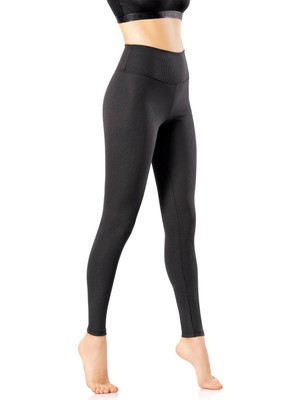 Kota Kadın Siyah Yüksek Bel Dalgıç Kumaş Fitilli Uzun Tayt 4117