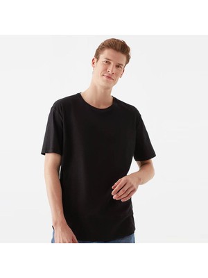 Outlet Bul Mavi Basic Bisiklet Yaka Pamuklu Regular Kalıp Tshirt