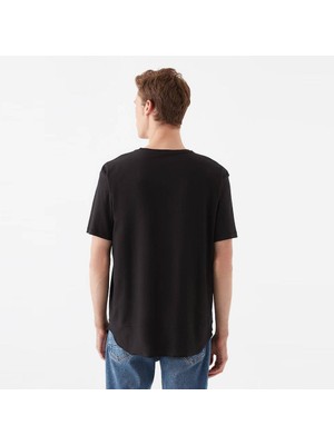 Outlet Bul Mavi Basic Bisiklet Yaka Pamuklu Regular Kalıp Tshirt