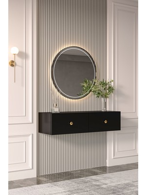 Nidage Modern Veta Dresuar Siyah Gold 90 cm Ayaksız Suntalam 23 cm Modern Siyah