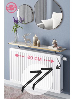 Nidage Beyaz Montajsız Petek Üstü Uçan Raf Dresuar Kalorifer Peteği Rafı Kitaplık 80 x 18 cm Efes Gold Ova