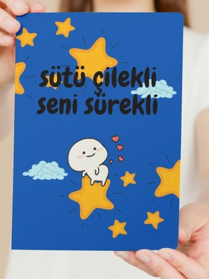 Hediye Vakti Sütü Çilekli Seni Sürekli Ahşap Poster