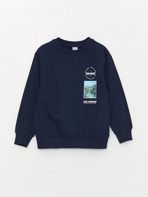 LC Waikiki Lcw Kids Rahat Kalıp Bisiklet Yaka Baskılı Erkek Çocuk Sweatshirt