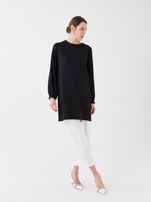 LC Waikiki Lcwaıkıkı Classic Bisiklet Yaka Desenli Uzun Kollu Saten Kadın Tunik