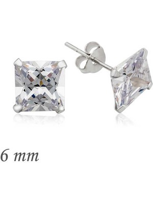 Mevafa 925 Ayar Gümüş Kare Tek Taş Zirkon Küpe - 6 Mm.