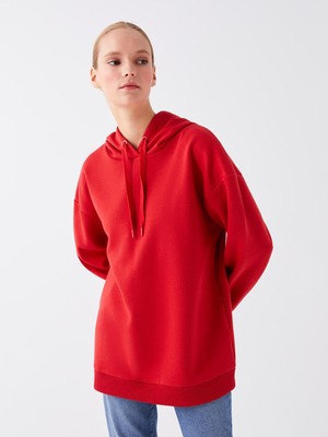 LC Waikiki Lcw Modest Kapüşonlu Düz Uzun Kollu Kadın Sweatshirt Tunik