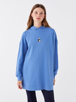 LC Waikiki Lcw Modest Kapüşonlu Nakışlı Uzun Kollu Kadın Sweatshirt Tunik