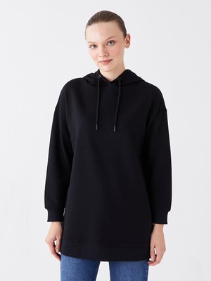 LC Waikiki Lcw Modest Kapüşonlu Düz Uzun Kollu Kadın Sweatshirt Tunik