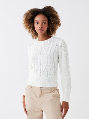 LC Waikiki Lcw Vision Bisiklet Yaka Kendinden Desenli Uzun Kollu Kadın Triko Kazak