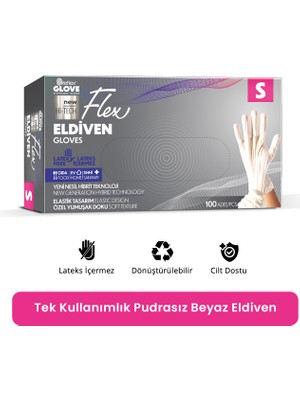 Reflex Flex Eldiven Tek Kullanımlık Pudrasız Beyaz S Beden Eldiven 100’lü
