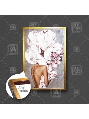 Doğa Kadın Çiçek Kafalı Kadın Woman Çerçeveli Dikey Kanvas Tablo