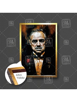 SML Tablo The Godfather Soyut Yağlı Boya Efektli Baba Filmi Çerçebeli Dikey Kanvas Tablo
