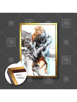 Soyut Nü Kadın Dizlerinin Üstüne Kapanmış Çerçeveli Dikey Kanvas Tablo