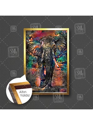 SML Tablo Fil Art Hayvan Afrika Ormanları Çerçeveli Dikey Kanvas Tablo