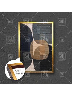 SML Tablo Antrasit Kahve Geometrik Şekiller Modern Sanat Dekor Çerçeveli Dikey Kanvas Tablo