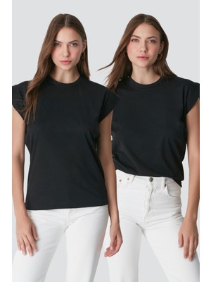 C&city Bisiklet Yaka Kısa Kol 2'li Basic T-Shirt 958 Siyah