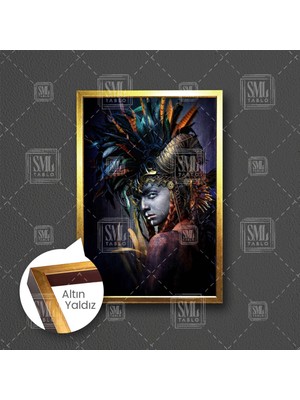 Doğa Kafalı Kadın Makyaj Takı Kuaför Dekor Çerçeveli Dikey Kanvas Tablo