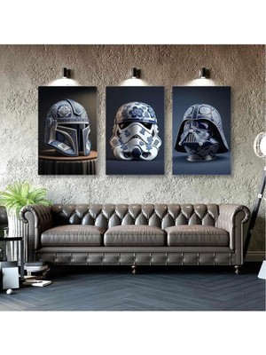 Ar Ajans Kanvas Tablo Star Wars Darth Wader Jedi Stormtrooper Maskesi Çini Seramik Üçlü Kombin Kanvas Tablo