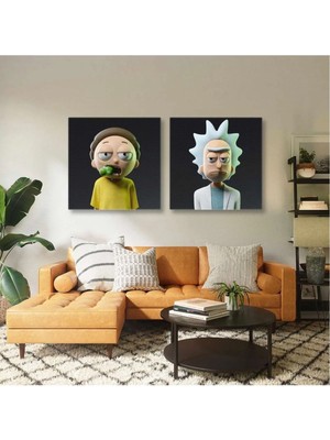 Ar Ajans Kanvas Tablo Rick And Mortie Pickle Rick Efsane Çizgi Dizi Ikili Kombin 2li Kanvas Tablo