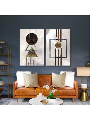 Ar Ajans Kanvas Tablo Modern Geometrik Şekiller Üçgen Yuvarlak Kare Dekor Ikili Kombin 2 Li Set Kanvas Tablo