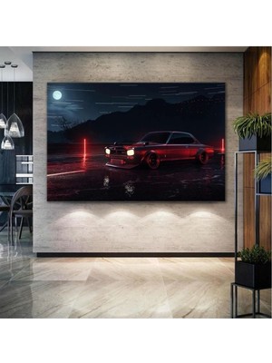 Ar Ajans Kanvas Tablo Nissan Skyline Gtr Art Gece Manzara Işıklar Araba Neon Kanvas Tablo