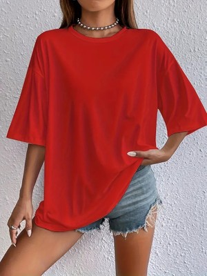 Woodroffe Kadın Basic Bisiklet Yaka Salaş Oversize Boyfriend T-Shirt