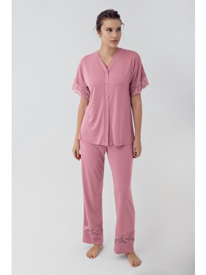 Artış Collection Düğmeli Dantelli Kısa Kollu Esnek Viskon Pijama Takımı 16211